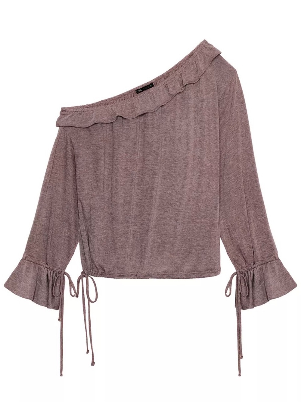 Zara One-Shoulder Ruffle Tie-Sleeve Top
